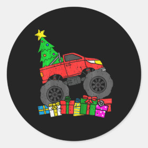Adesivo Redondo Crianças Monstro Truck Árvore de Natal Toddler