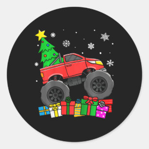 Adesivo Redondo Crianças Monstros Truck Árvore de Natal Flocos de 