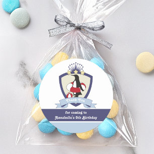 Adesivo Redondo Crianças Nadando Clube Crest Cute Penguin Obrigad