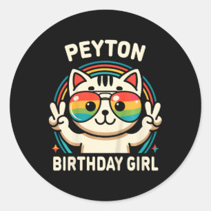 Adesivo Redondo Crianças Nome Peyton Birthday Girl Cat