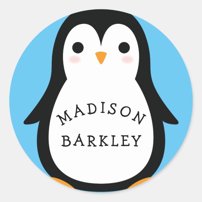 Adesivo Redondo Crianças - Nome Pinguim-Cute Envelope Vinhetas-Sel (Frente)