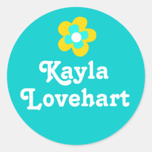 Adesivo Redondo Crianças nomearam o aqua branco amarelo.