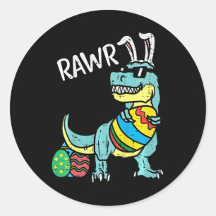 Adesivo Redondo Crianças Páscoa Trex Bunny Rawr Menino Pequeno Rou