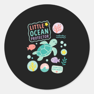 Adesivo Redondo Crianças pequeno protetor do oceano tartaruga mari