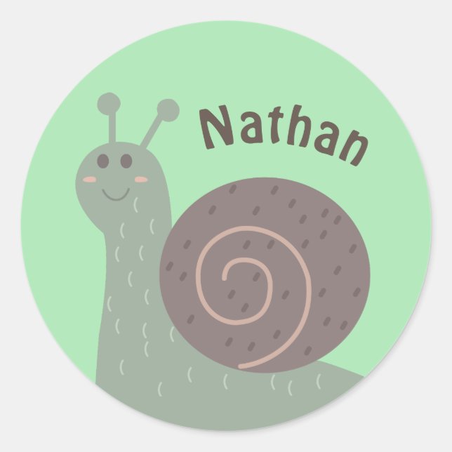 Adesivo Redondo Crianças Personalizadas Do Caracol Do Jardim Cento (Frente)