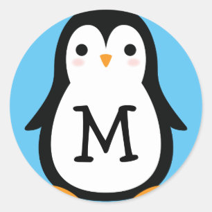 Adesivo Redondo Crianças Pinguins Bonitos Monogramas Envelope Sel