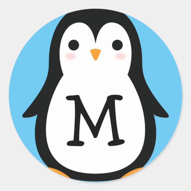 Adesivo Redondo Crianças Pinguins Cute Monograma Envelope Selo (Frente)