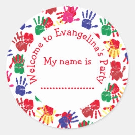 Adesivo Redondo Crianças pintando nome da Festa de aniversário