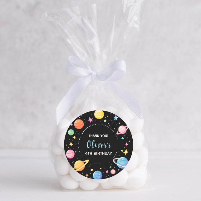 Adesivo Redondo Crianças Planetas Espaciais e Estrelas Aniversário (Criador carregado)