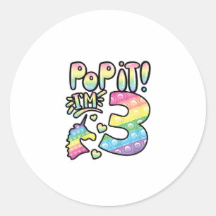 Adesivo Redondo Crianças Pop It 3º Aniversário Meninas 3 Anos de I
