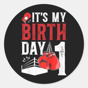 Adesivo Redondo Crianças primeiro aniversario Boxando Boy 1 ano Bo