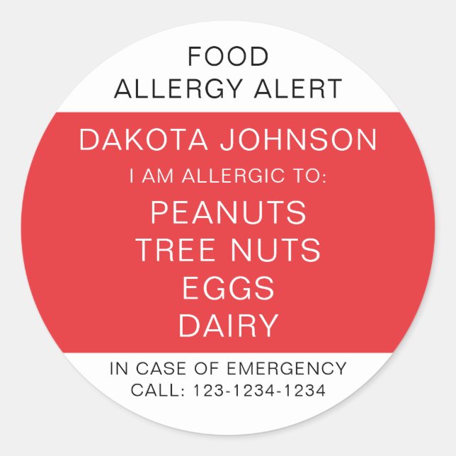Adesivo Redondo Crianças RED Alergia Personalizada A Que Sou Alérg (Frente)