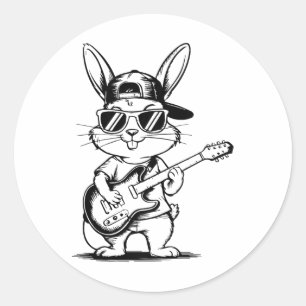 Adesivo Redondo Crianças salto De Anca Sungl Bunny Segurando Violã