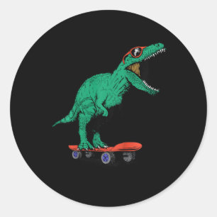Adesivo Redondo Crianças Skater Skateboarding T-rex Dinossauro Ck 