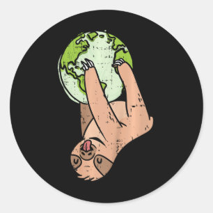 Adesivo Redondo Crianças Sloth Prendendo o Dia da Terra Animal Amb