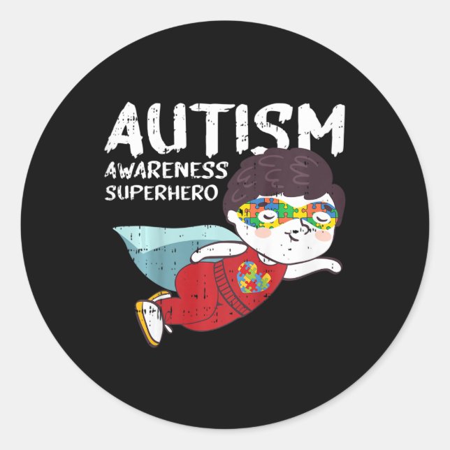 Adesivo Redondo Crianças Super-Heróis Autismo Crianças Dão Present (Frente)