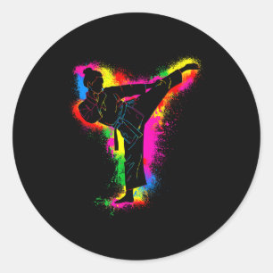 Adesivo Redondo Crianças Taekwondo Colorido Artes Marciais Mulhere