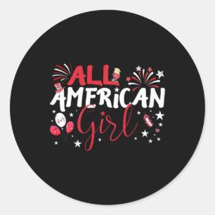 Adesivo Redondo Crianças, todas americanas para garotas do dia da