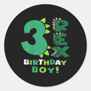 Adesivo Redondo Crianças Três Rex Birthday aniversário de 3 anos D