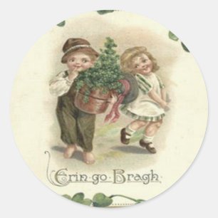 Adesivo Redondo Crianças Trevo de São Patrício Erin Go Bragh