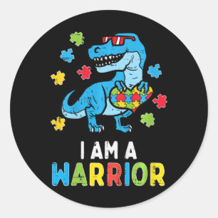 Adesivo Redondo Crianças Trex Dino Eu Sou Um Guerreiro Toddler Boy