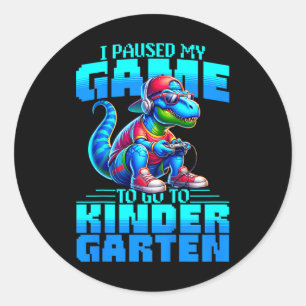 Adesivo Redondo Crianças Voltam à Escola T-rex Eu Pausou Meu Jogo 