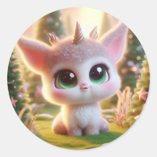 Adesivo Redondo Criatura Fofa Com Três Cornos