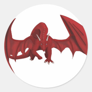 Adesivo Redondo Criatura majestosa da fantasia do dragão vermelho