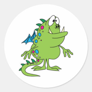 Adesivo Redondo criatura monstro dragão verde fofo