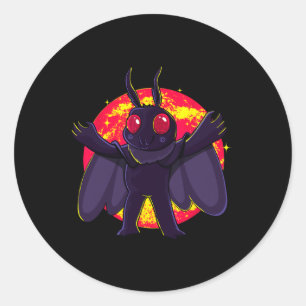 Adesivo Redondo Criaturas Criptidas Cute de Mothman Ponto Agradáve