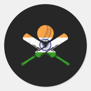 Adesivo Redondo Cricket Índia Bandeira Indiana Antiga Críquete
