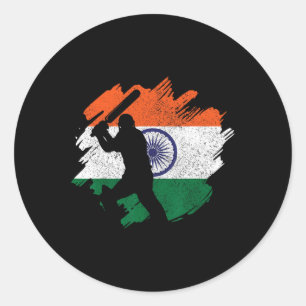 Adesivo Redondo Cricketista indiano Bandeira indiana vintage