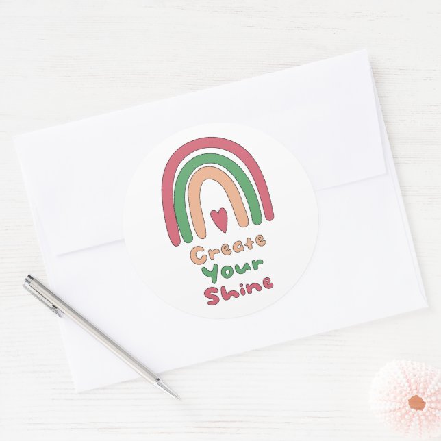 Adesivo Redondo Crie seu arco-íris motivacional brilhante (Envelope)