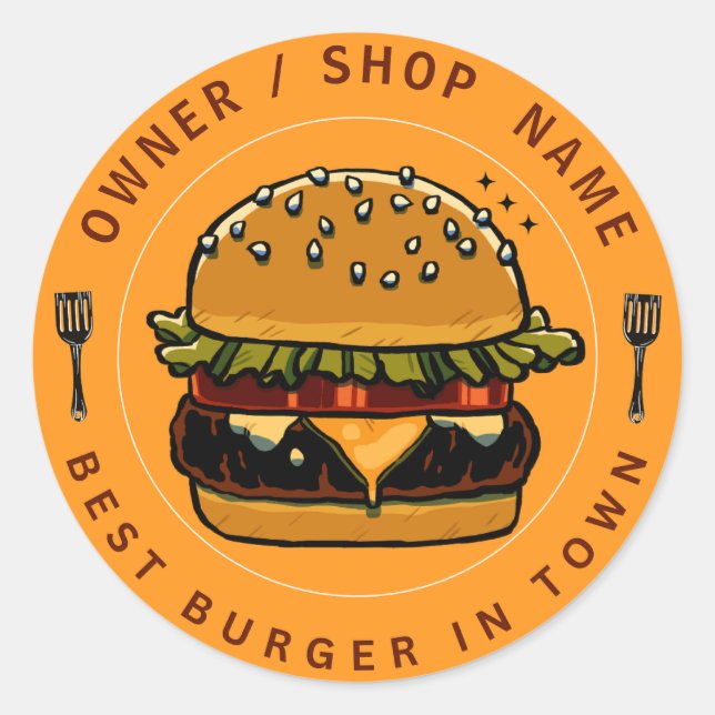 Adesivo Redondo Crie seu próprio Compro de negócios de hambúrguer  (Frente)