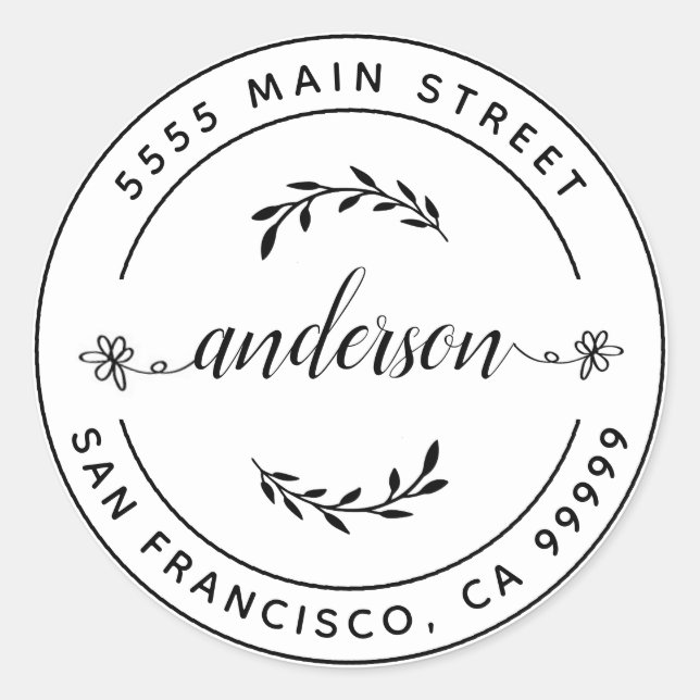 Adesivo Redondo Crie Seu Próprio Endereço de Devolução Clássico Cl (Frente)