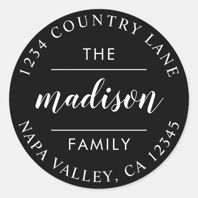 Adesivo Redondo Crie seu próprio endereço de devolução com a fonte (Frente)