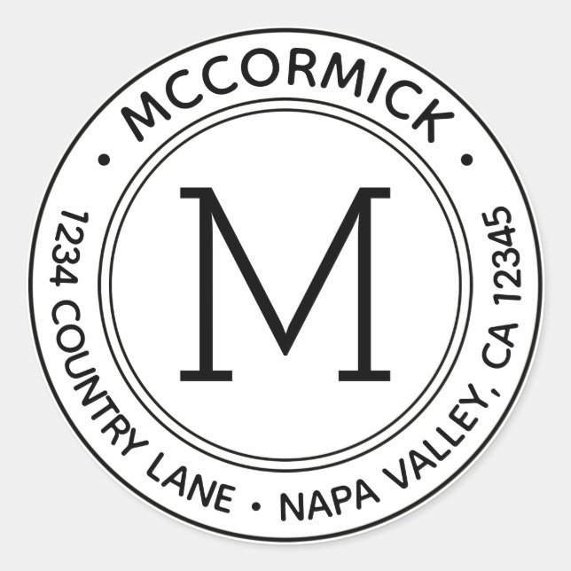 Adesivo Redondo Crie seu próprio endereço de devolução com monogra (Frente)