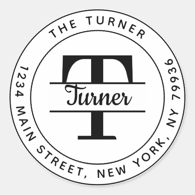 Adesivo Redondo Crie seu próprio endereço de devolução com monogra (Frente)