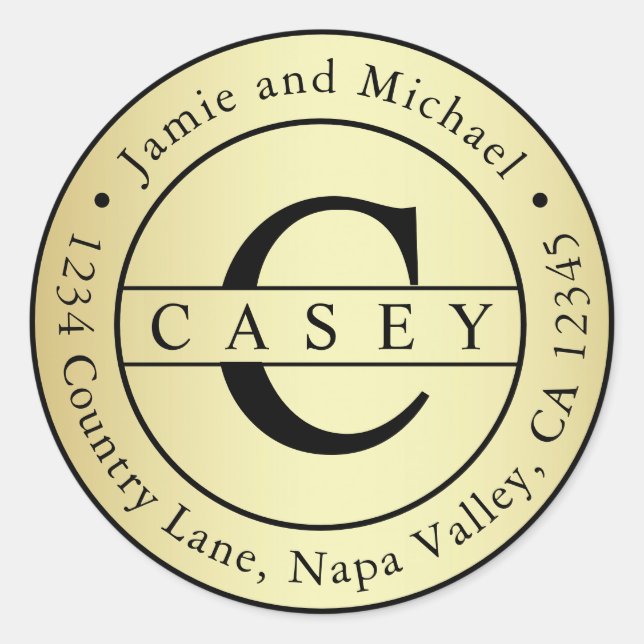 Adesivo Redondo Crie seu próprio endereço de devolução do Monogram (Frente)