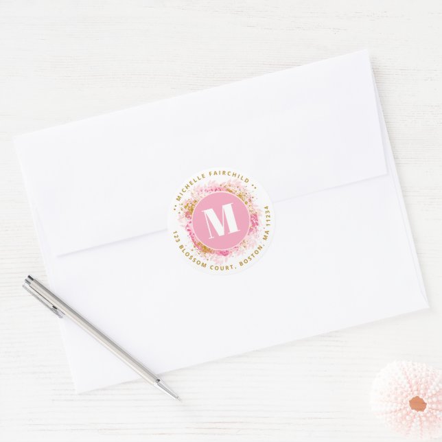 Adesivo Redondo Crie seu próprio endereço de devolução do Monogram (Envelope)