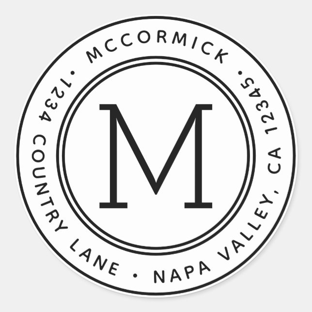 Adesivo Redondo Crie seu próprio endereço de devolução do Monogram (Frente)