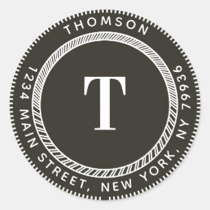 Adesivo Redondo Crie Seu Próprio Endereço De Devolução, Monograma 