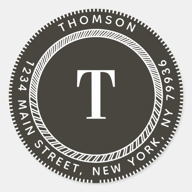 Adesivo Redondo Crie Seu Próprio Endereço De Devolução, Monograma  (Frente)