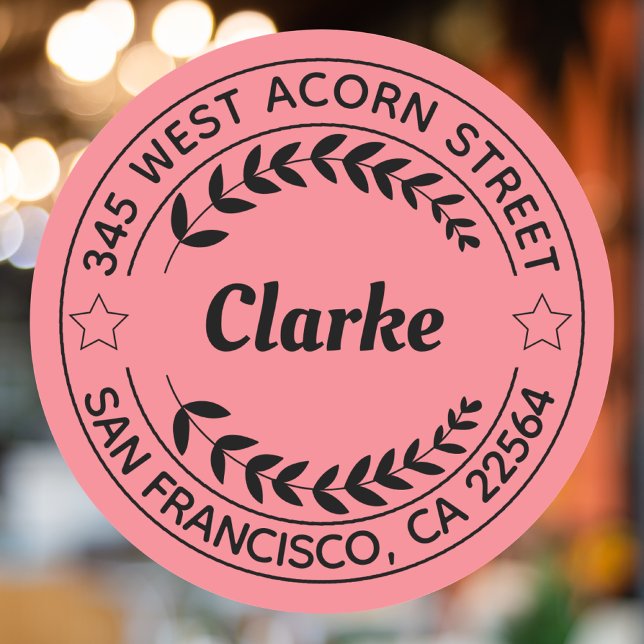 Adesivo Redondo Crie seu próprio endereço de devolução preto e ros (Criador carregado)