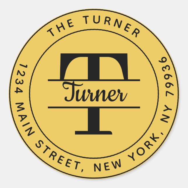 Adesivo Redondo Crie Seu Próprio Endereço de Remetente com Monogra (Frente)