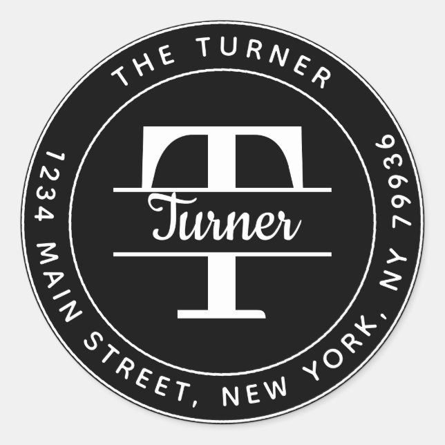 Adesivo Redondo Crie Seu Próprio Endereço de Retorno com Monograma (Frente)