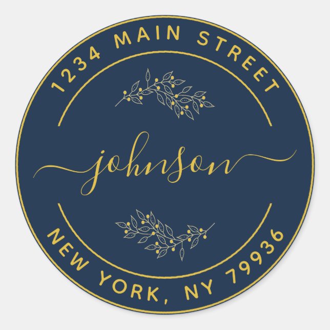 Adesivo Redondo Crie seu próprio endereço de retorno redondo preto (Frente)