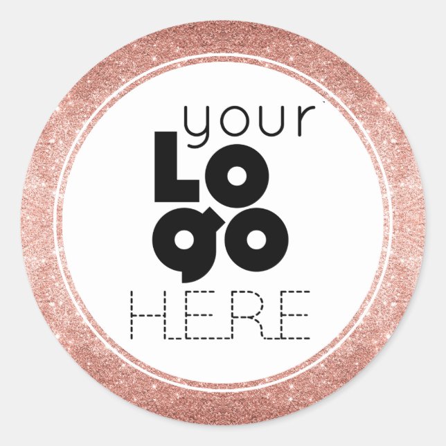 Adesivo Redondo Crie seu próprio logotipo Dourado Glitter do Rosa (Frente)