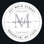 Adesivo Redondo Crie Seu Próprio Monograma de Coroa de Retorno de<br><div class="desc">Crie Seu Próprio Endereço de Retorno de Monograma Redondo em Rótulo Clássico Redondo</div>