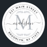 Adesivo Redondo Crie Seu Próprio Monograma de Coroa de Retorno de<br><div class="desc">Crie Seu Próprio Endereço de Retorno de Monograma Redondo em Rótulo Clássico Redondo</div>